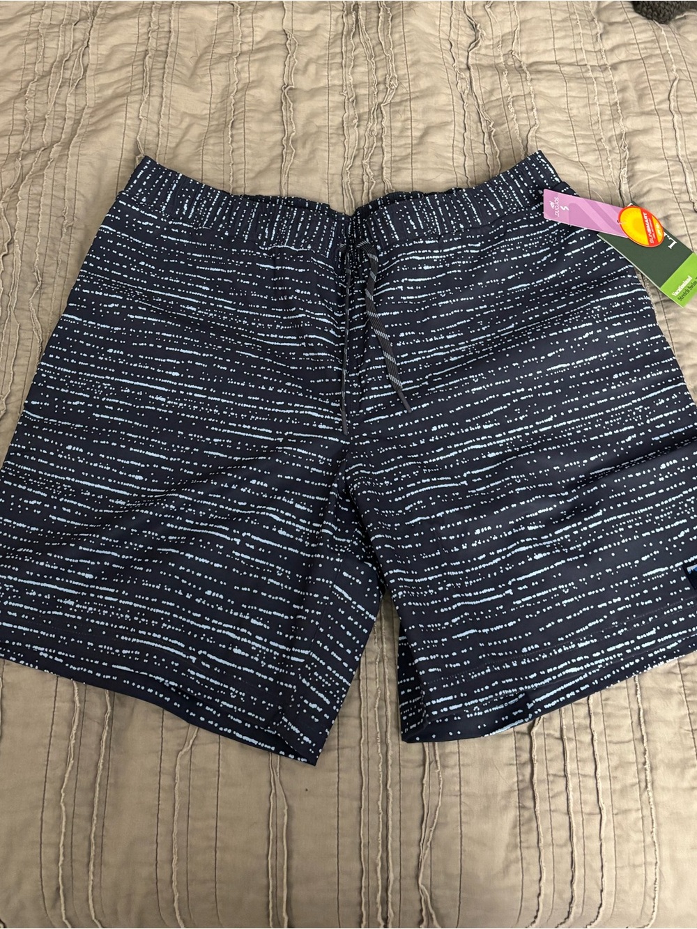 L.L. Bean Navy and White Striped Pull-On Swim Shorts